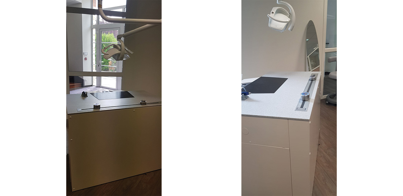 Installation d'un poste de retouche chez l'un de nos clients orthodontiste a Montargis. Etabli Saratoga gamme SLab avec une aspiration Renfert intégrée un micromoteur NSK.