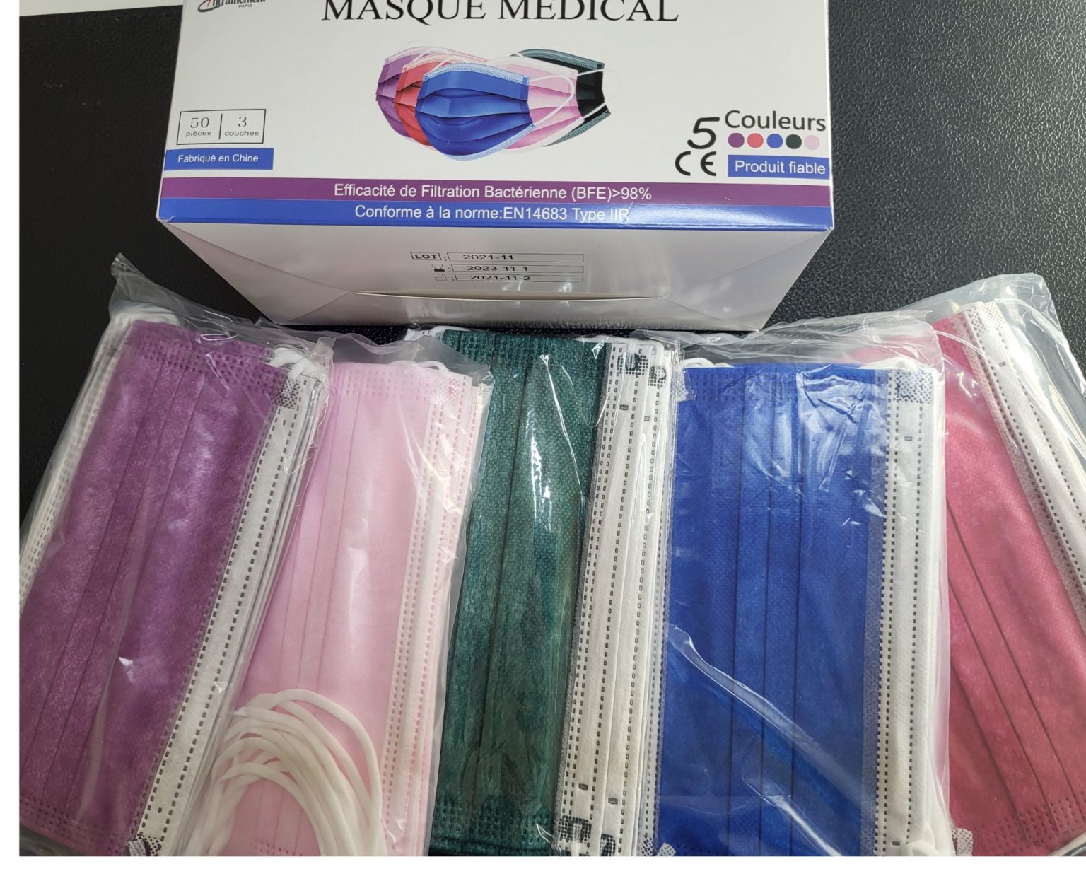 Masques FFP2 Noirs CE 0161 - 50 Pièces, 5 Couches, Fabriqués En Europe, Emballés Individuellement